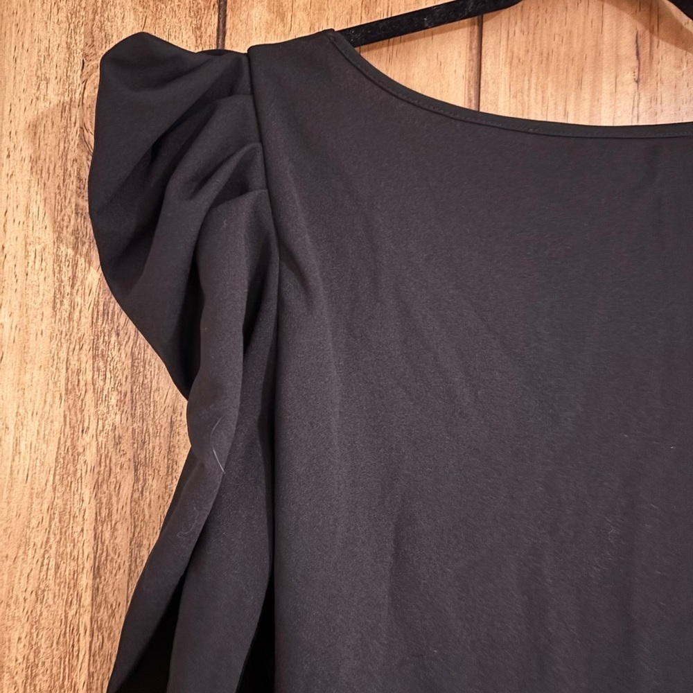 SHEIN Curve Blouse 2x Black Puff Shoulders Sweetheart Neckline Flowy Waist - Picture 6 of 6